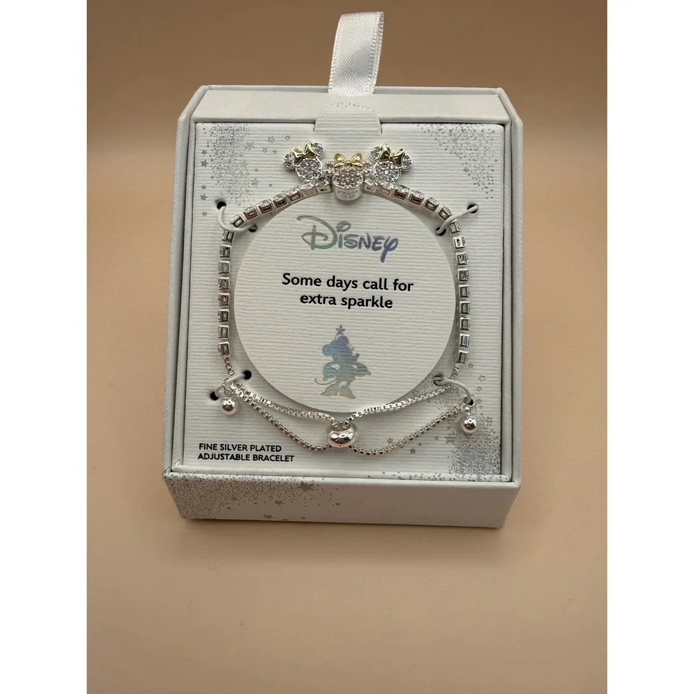 Disney‎ Minnie Mouse Fine Silver Plated Cubic Zirconia Adjustable Bolo Bracelet